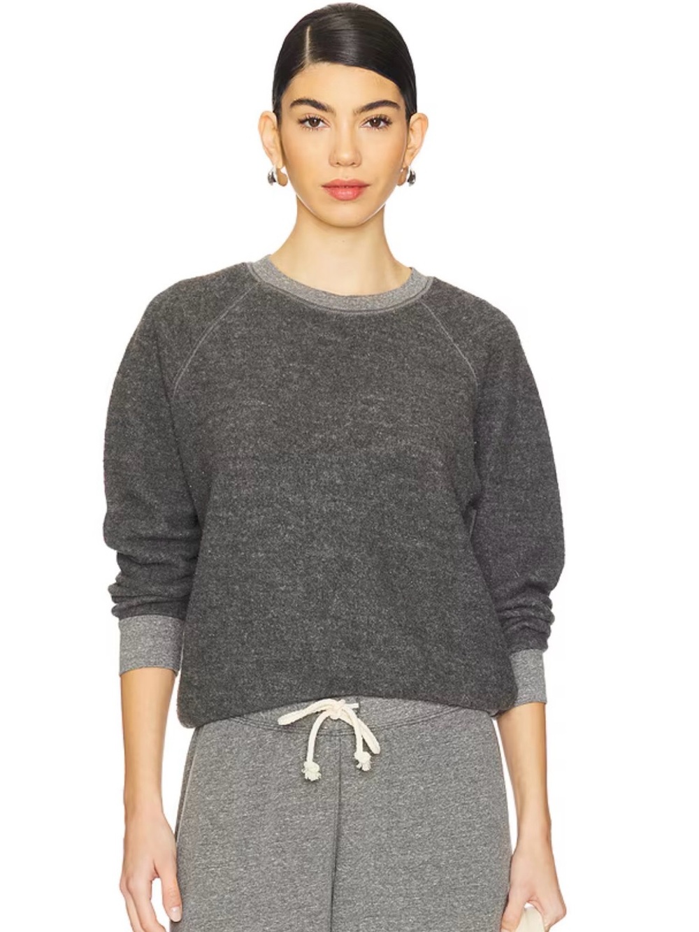 perfectwhitetee Ziggy Crewneck Sweatshirt In Dark Heather Gray, Reverse Fleece,L